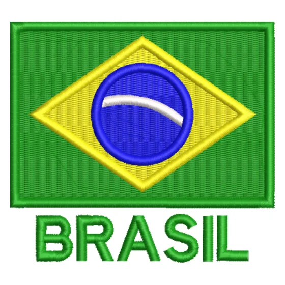 Depois: a bandeira do Brasil com a palavra BRASIL convertido em matriz de bordado, com os pontos à vista
