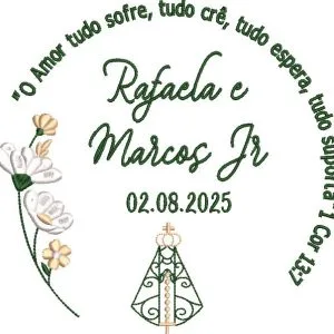 Matriz de Bordado Moldura para Porta Alianças Nossa Sra com Flores
