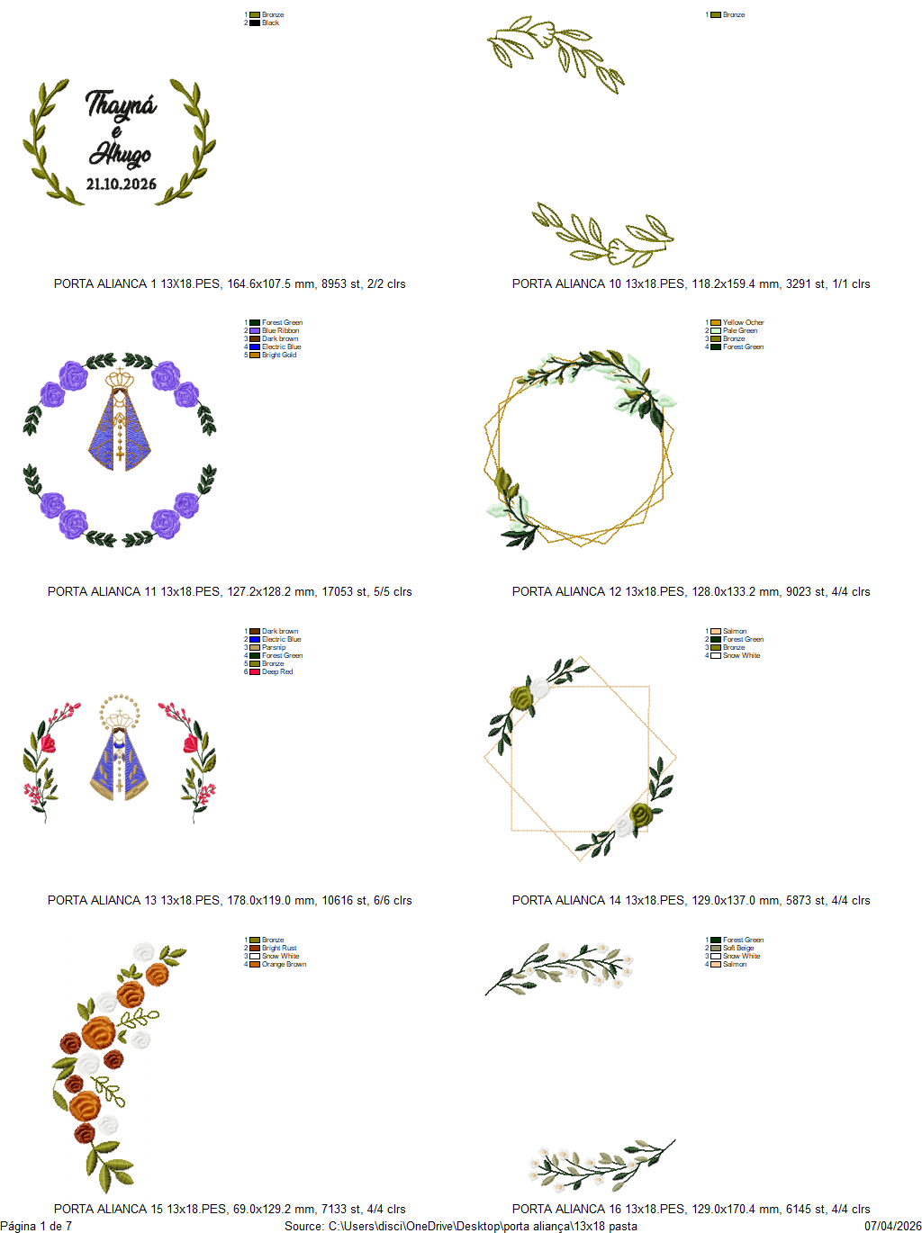 PACOTE MATRIZES PARA PORTA ALIANÇAS PARA BASTIDOR 13X18 ( 50 MATRIZES E 57 FONTES)