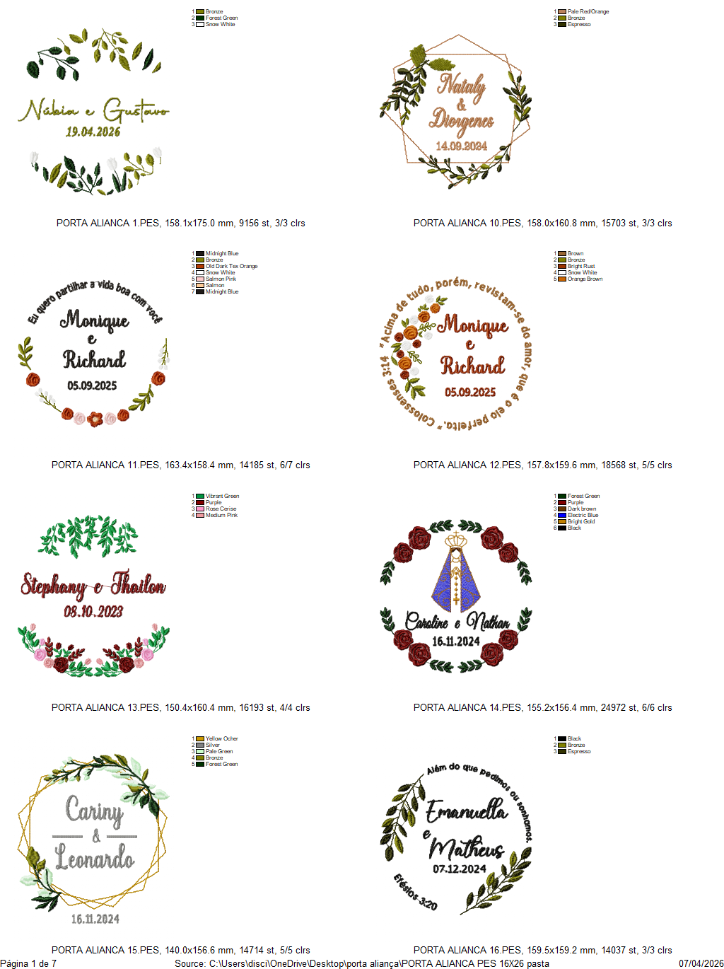 PACOTE MATRIZES PARA PORTA ALIANÇAS PARA BASTIDOR 16X26 ( 50 MATRIZES E 57 FONTES)